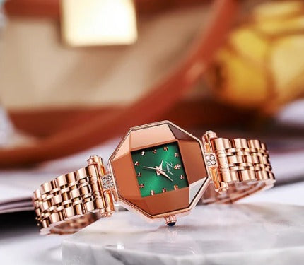 Cut Side Square Metal Strap Watch